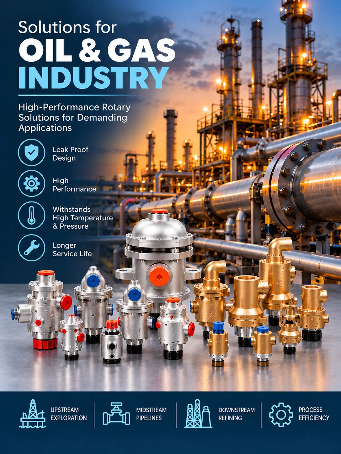 Rotary unions for chemical & oil processing