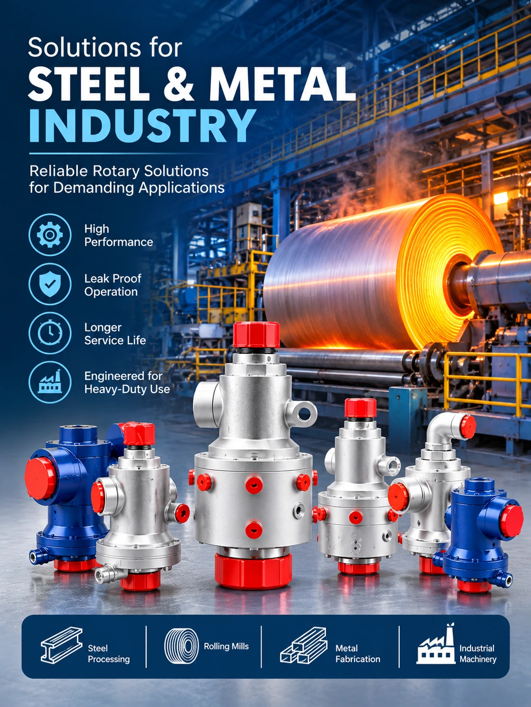 Rotary joints for steel & metal continuous casting